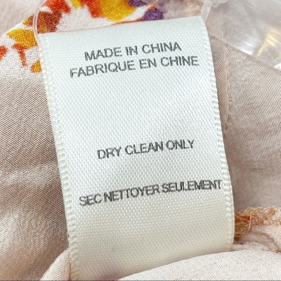 FOUNDRAE Women’s Peach Floral Silk Button Up Ruffle Hem Long Sleeve Blouse Sz 4 - Picture 9 of 9